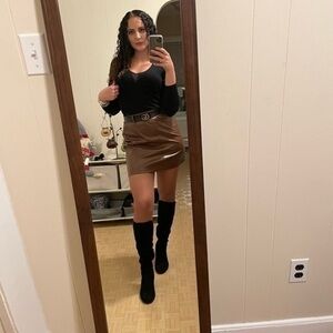 Kate Kasin Brown vegan Leather Mini‎ Skirt Medium